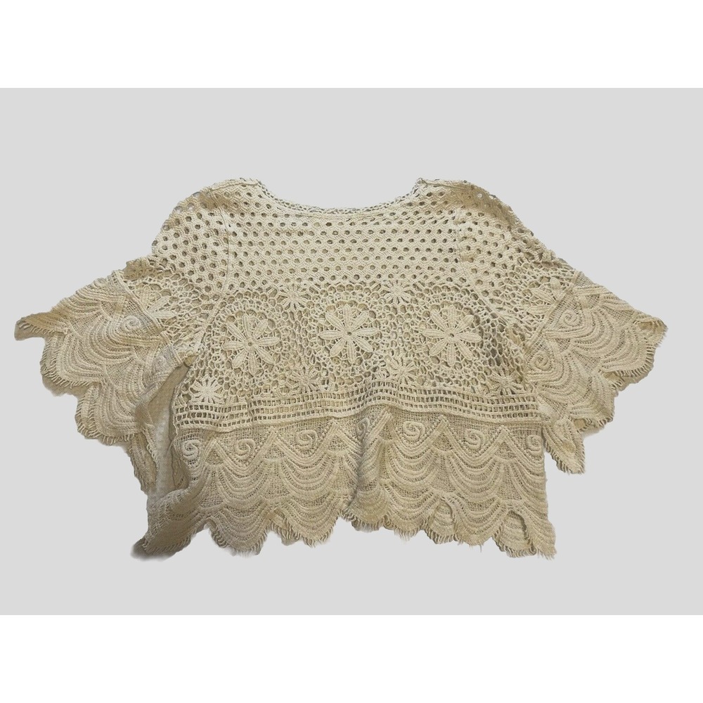 Rebellion Again Crochet - Women's Small Top Sleeveless Shirt Festival Boho Cream - Picture 10 of 14